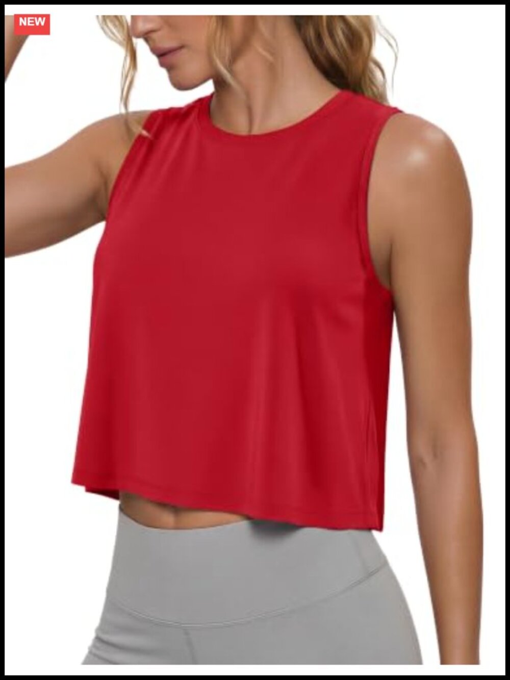 Cropped Muscle Tank Top Quick Dry Sleeveless Crew Neck Loose Fit Yoga Gym